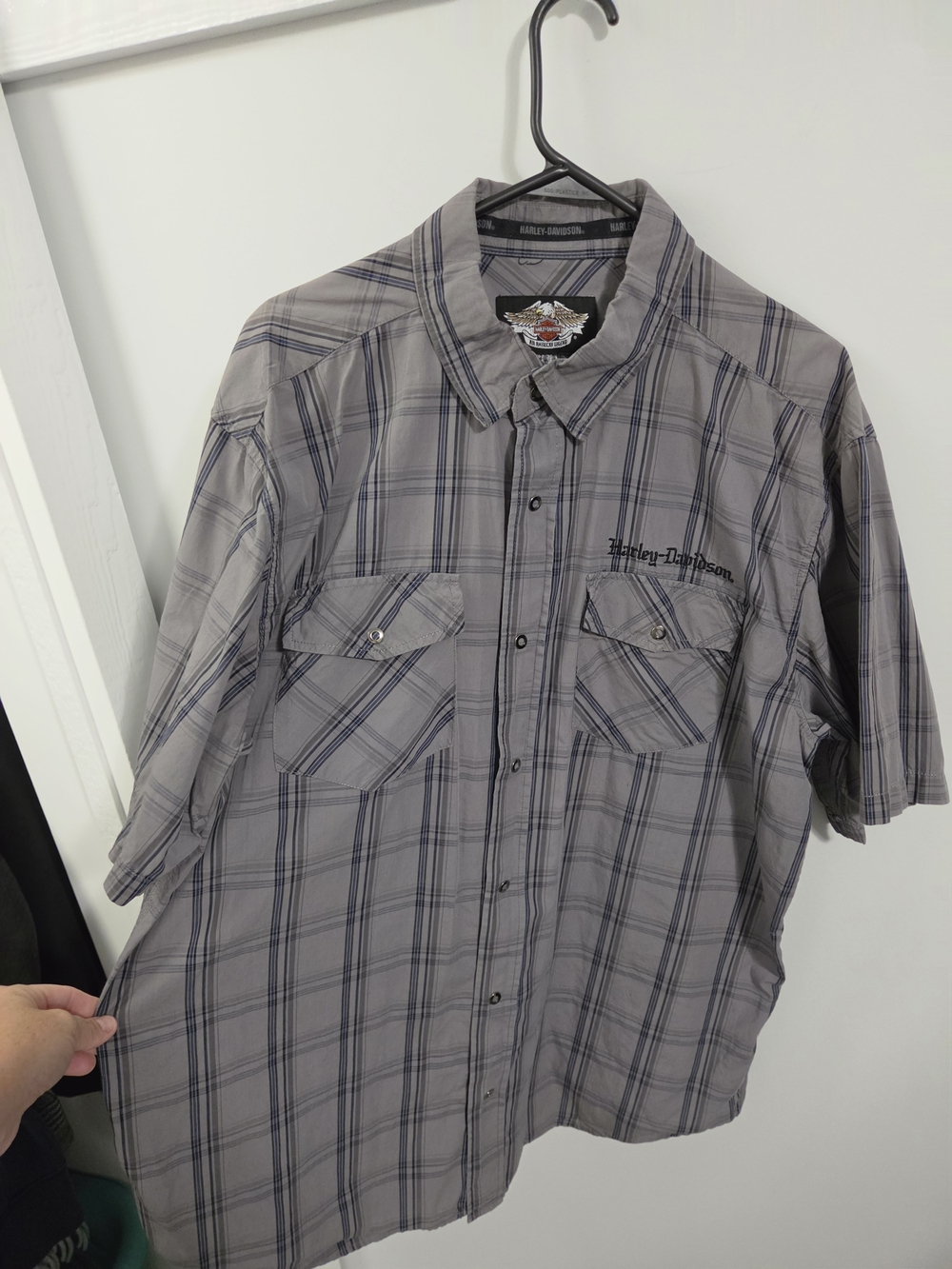 Harley-Davidson Gray Plaid Short Sleeve Button-Down Shirt - Picture 2 of 5